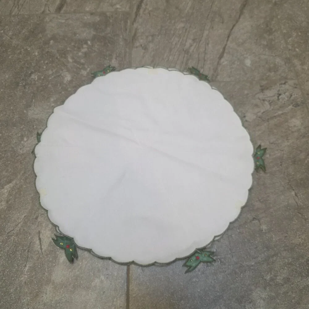 VTG Christmas Fabric Dinner Roll Cozy Holder Liner Embroidered Red Green Tree
